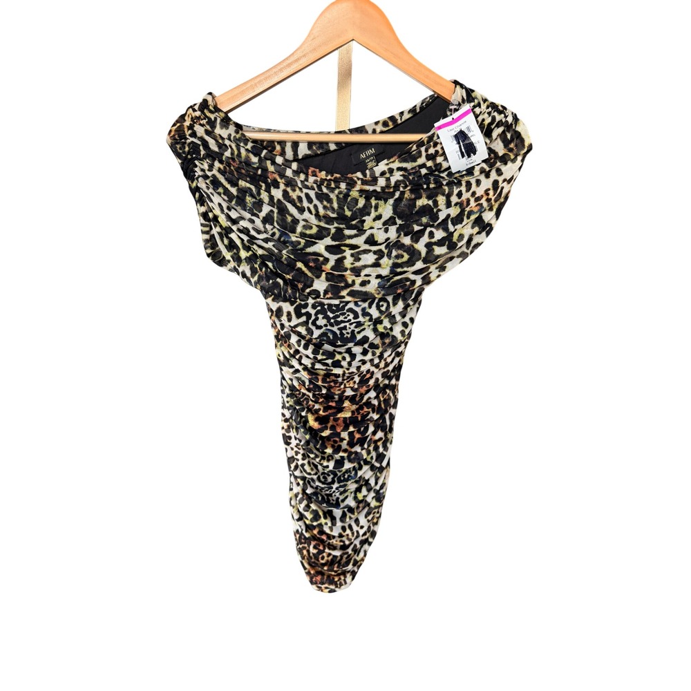 AFRM Leopard Print Ruched‎ Bodycon Mini Dress XS